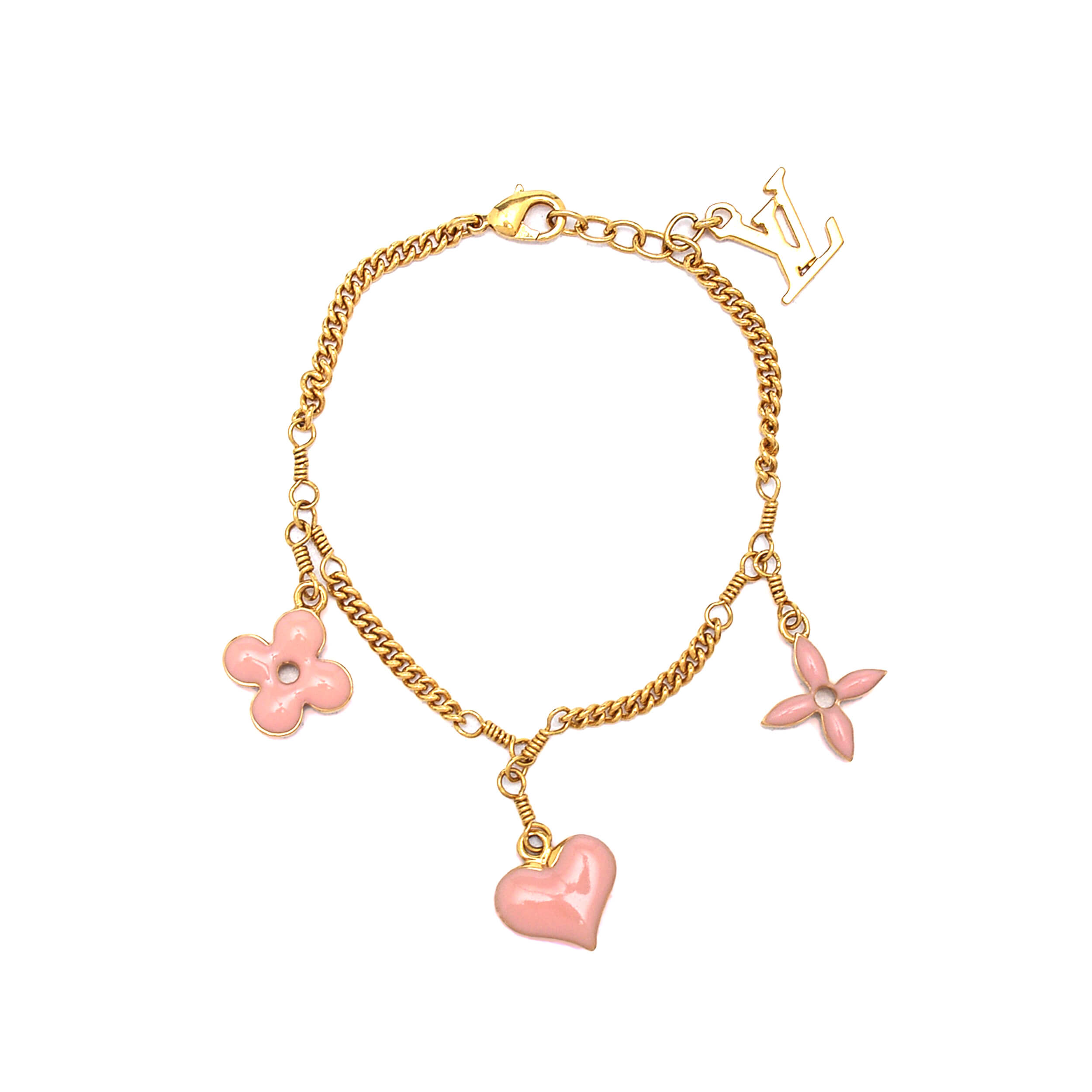 Louis Vuitton - Gold Tone&Pink Monogram Charm Bracelet